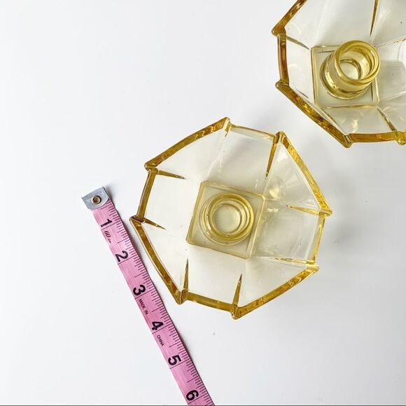 Set of 2 Clear Glass Taper Candle Holders Clear Yellow Mini - Picture 6 of 7